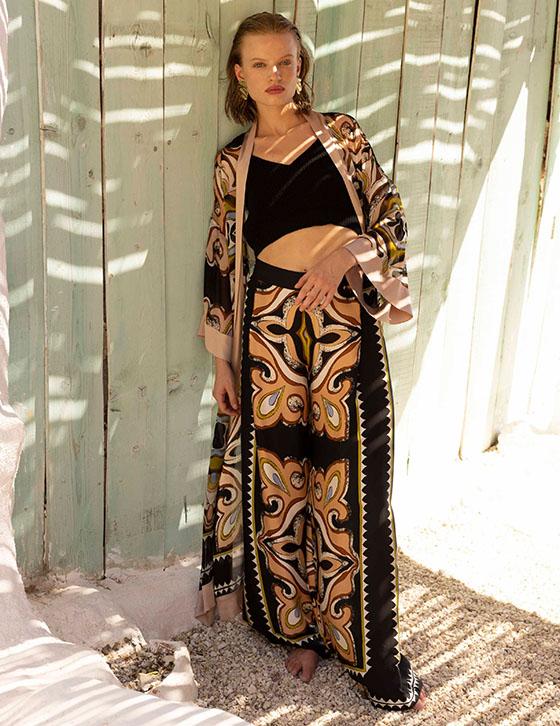 PIET14904N008 Satin Printed Wide Leg Pants