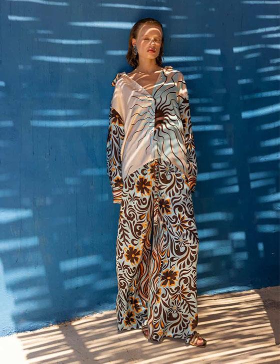 MAYA14905N009 Satin Wide Leg Παντελόνι