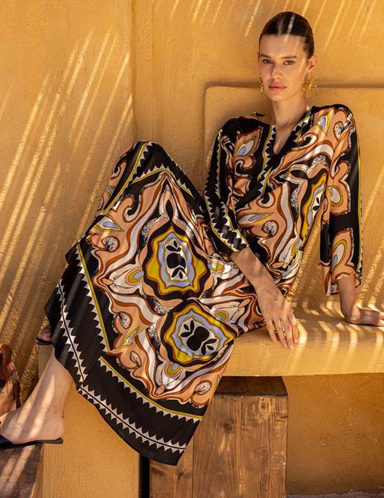 LAYLA14907N165 Μακρύ Satin Caftan Style Φόρεμα