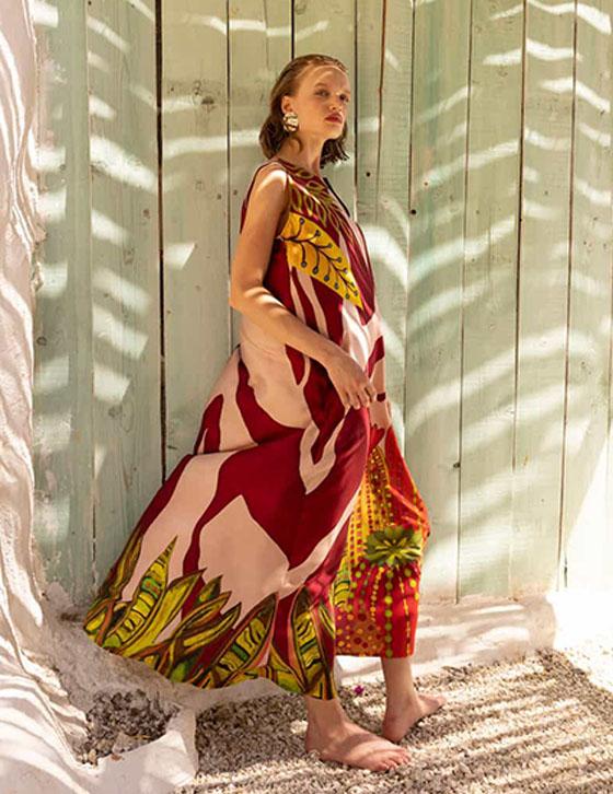 SHEL14907N110 Satin Αμάνικο Caftan Style Φόρεμα