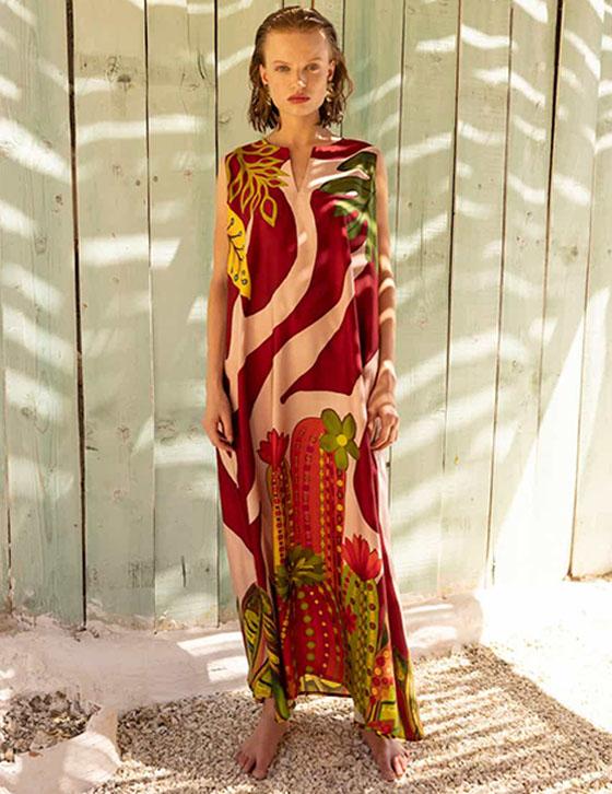 SHEL14907N110 Satin Αμάνικο Caftan Style Φόρεμα