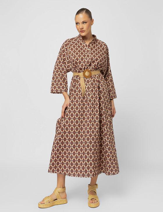 25S925 Long  Printed Shirt Dress