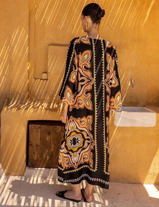 LAYLA14907N165 Μακρύ Satin Caftan Style Φόρεμα