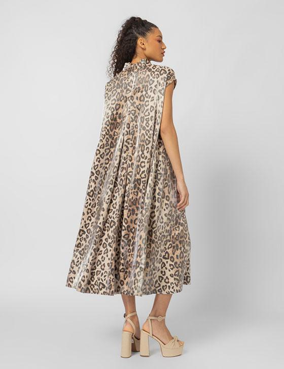 25S919 Leopard Print Αμάνικο Μακρύ Φόρεμα