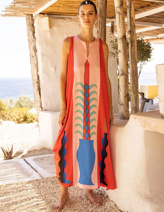 VASE14907N180 Satin Αμάνικο Caftan Style Φόρεμα