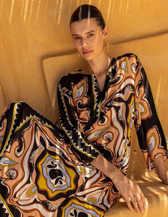 LAYLA14907N165 Μακρύ Satin Caftan Style Φόρεμα