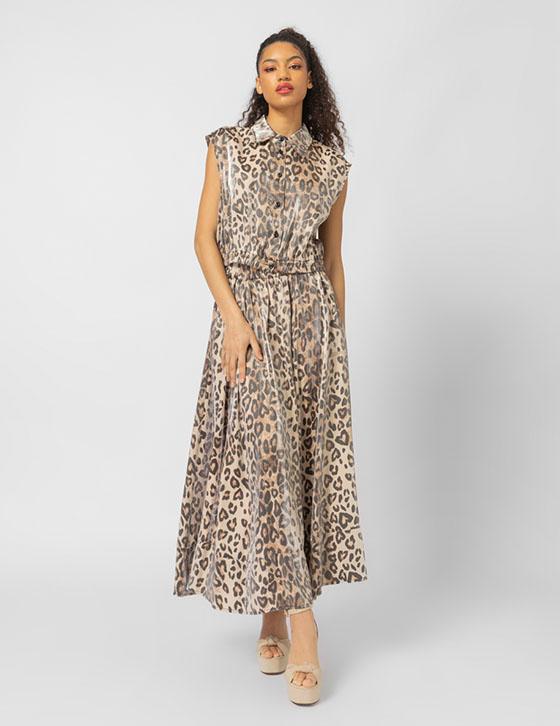 25S802 Μακρυά Leopard Print Φούστα