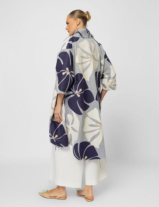 25S505 Floral Denim Midi Jacket