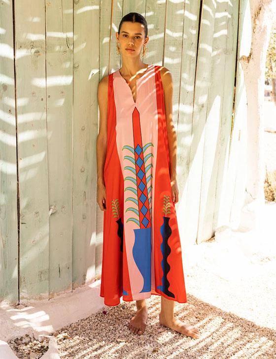 VASE14907N180 Satin Αμάνικο Caftan Style Φόρεμα
