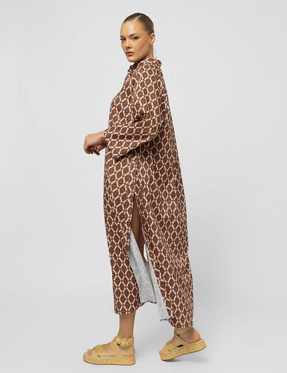 25S925 Long  Printed Shirt Dress