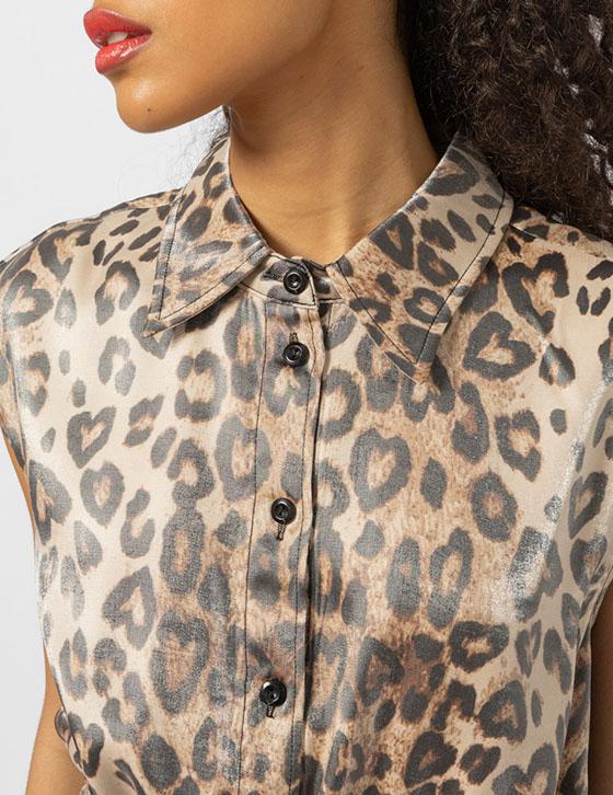 25S406 Crop Leopard Αμάνικο Πουκάμισο