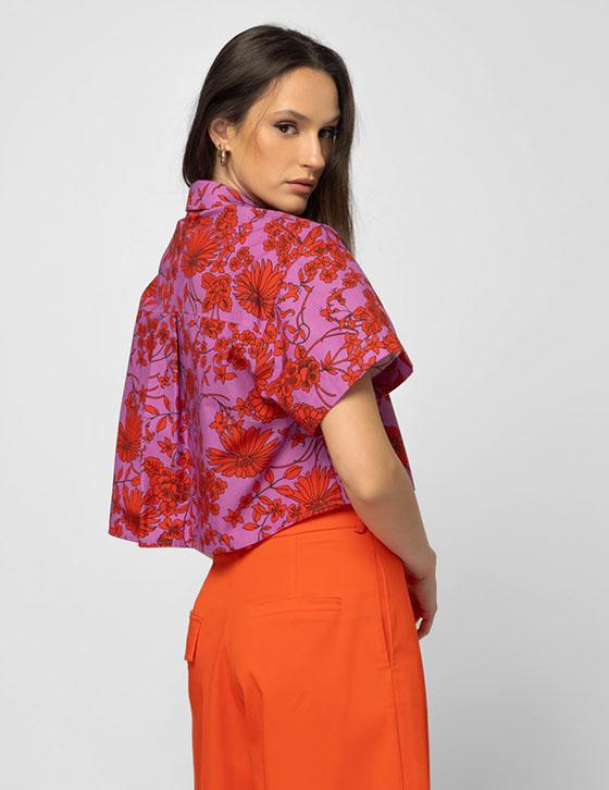 25S416 Crop Floral Πουκάμισο