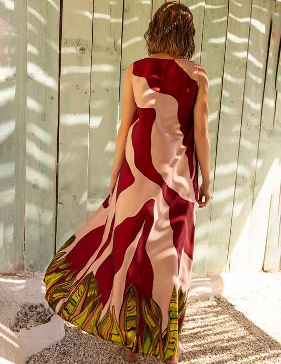 SHEL14907N110 Satin Αμάνικο Caftan Style Φόρεμα