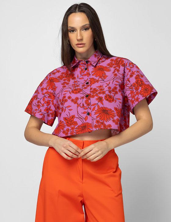 25S416 Crop Floral Πουκάμισο