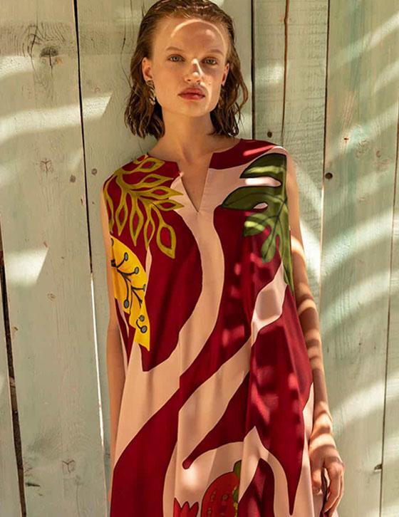 SHEL14907N110 Satin Αμάνικο Caftan Style Φόρεμα