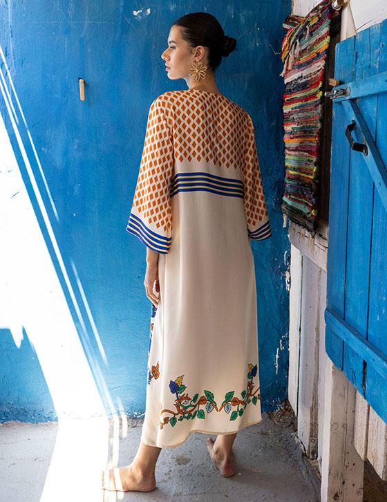 ZARA14907N175 Flower Print Μακρύ Caftan Style Φόρεμα