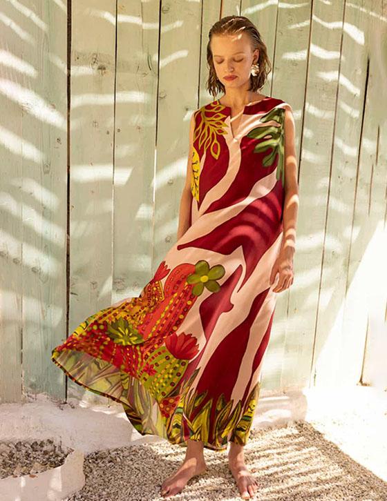 SHEL14907N110 Satin Αμάνικο Caftan Style Φόρεμα