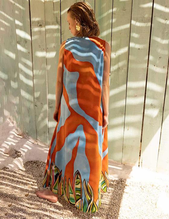  SHEL14907N110 Satin Αμάνικο Caftan Style Φόρεμα