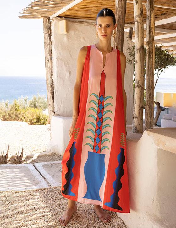 VASE14907N180 Satin Αμάνικο Caftan Style Φόρεμα