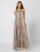 25S911 Leopard Print Open Back Μακρύ Φόρεμα