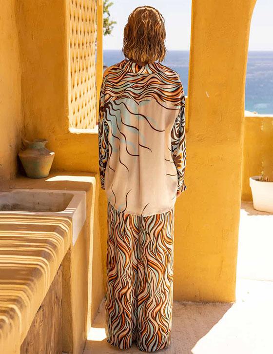 MAYA14905N009 Satin Wide Leg Παντελόνι