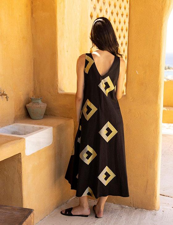 MELINA14907N164 Αμάνικο Λινό Caftan Style Φόρεμα
