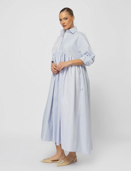  25S967 Oversized Stripped Shirt Dress