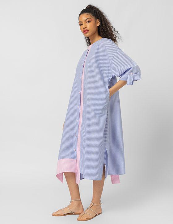  25S966 Stripped Midi Shirtdress