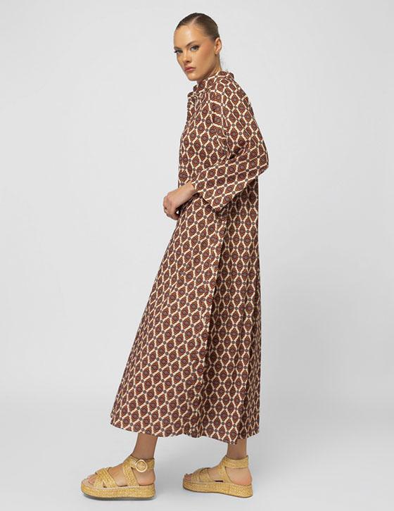 25S925 Long  Printed Shirt Dress