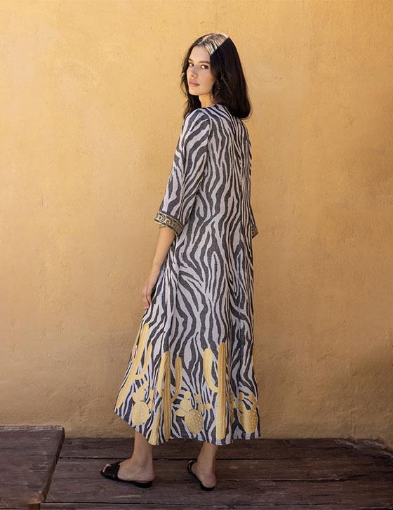 HERA14907N122 Maxi Zebra Print Caftan Style Dress
