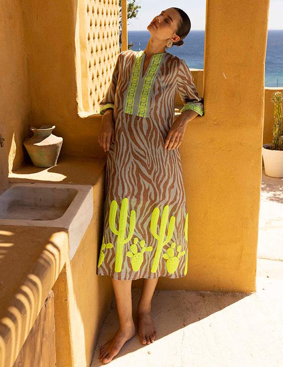 HERA14907N122 Maxi Zebra Print Caftan Style Dress