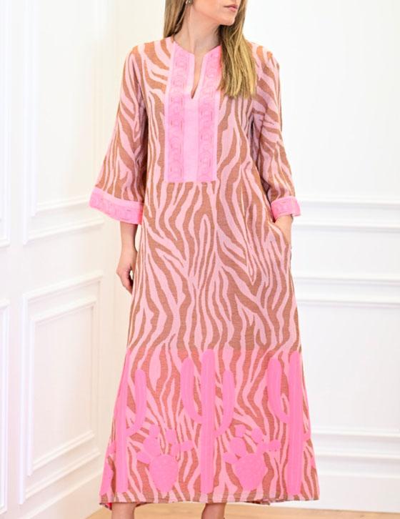 HERA14907N122 Maxi Zebra Print Caftan Style Dress