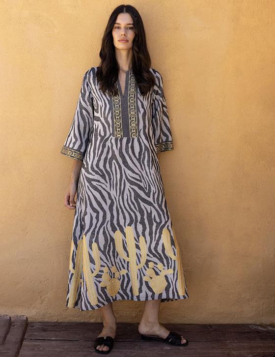 HERA14907N122 Maxi Zebra Print Caftan Style Dress