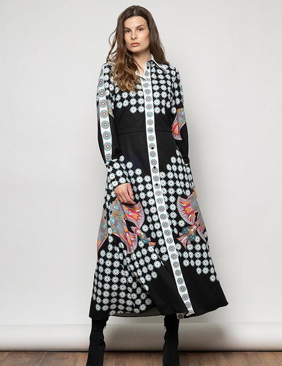 ASIYA15007N010 Long Printed Shirt Dress