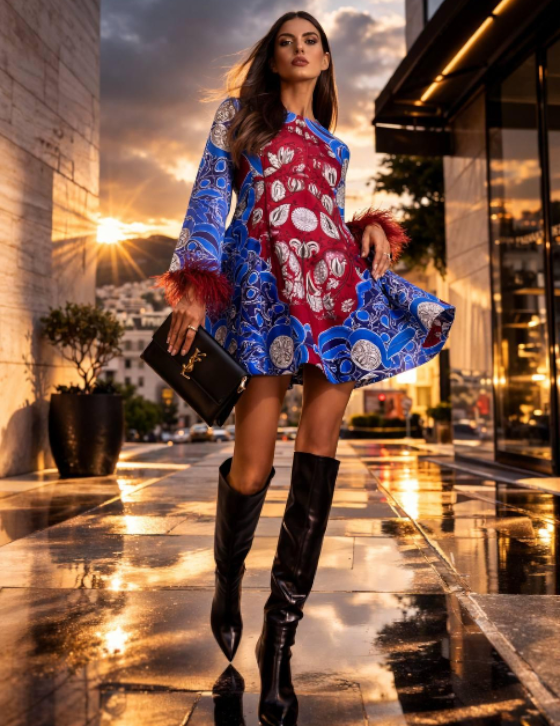  BLUESWANMINI/25262001 Mini Dress with Feathers