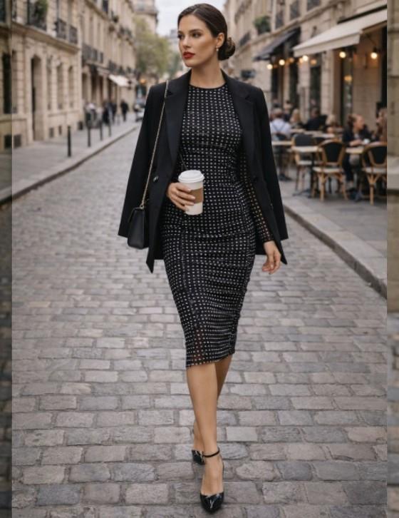 26X908 Black White Dots Dress