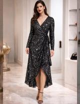 OFFER/ 21546LR Long Wrap Sequin Dress