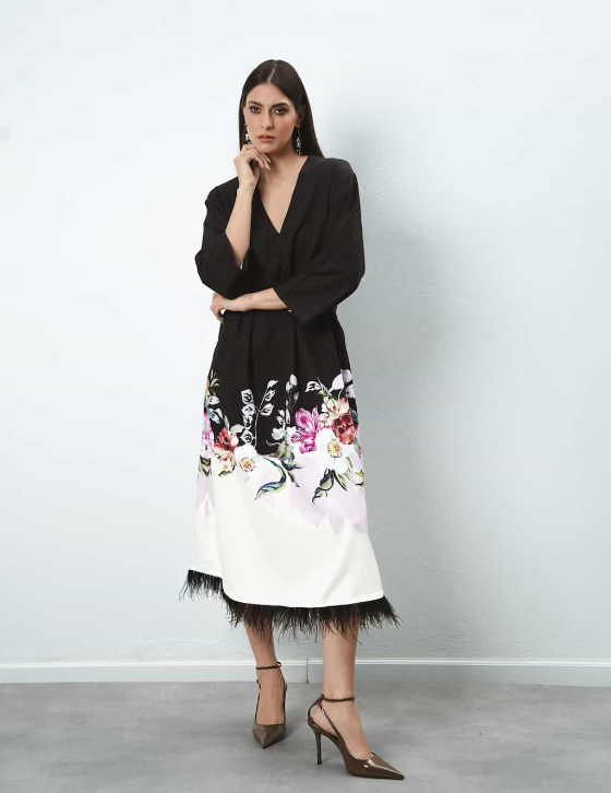  BLACKSWANDRESS/25261005 Midi Dress με Πούπουλα