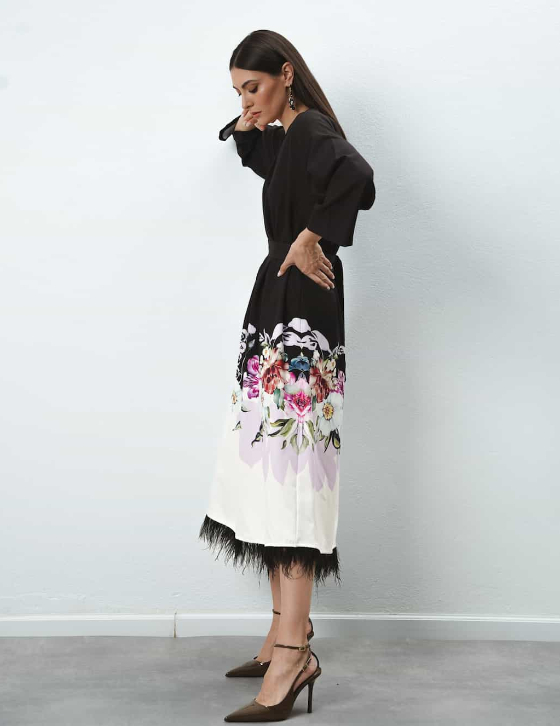  BLACKSWANDRESS/25261005 Midi Dress με Πούπουλα