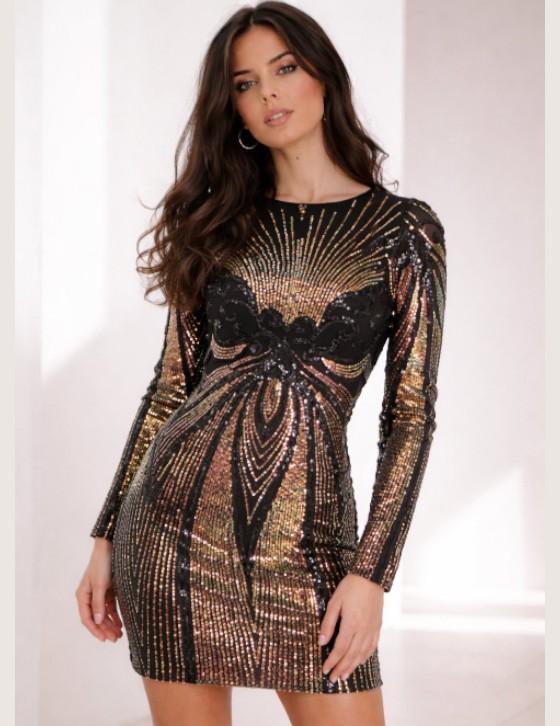 OFFER/ AT4840 Retro Seguin Stretchy Mini Dress