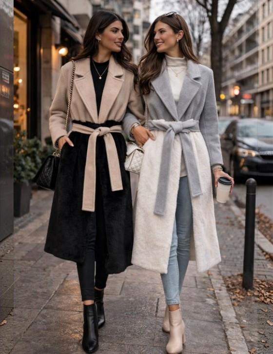 ANIELE15014N114 Double Fur Fabric Long Coat