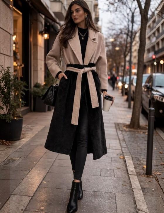 ANIELE15014N114 Double Fur Fabric Long Coat