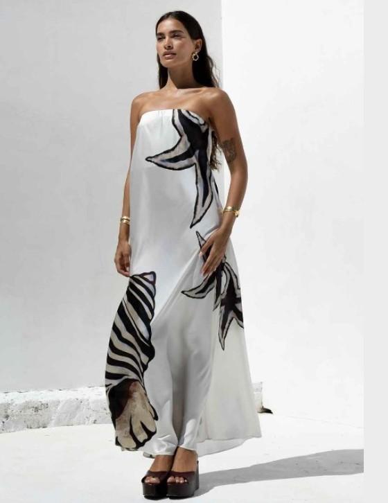 HAZEDRESS/15107N216 Strapless Satin Μακρύ Φόρεμα