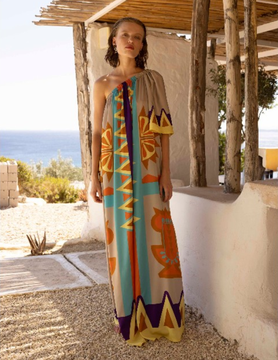 GEOM14907N155 Maxi Satin Φόρεμα με ένα ώμο