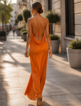 THALIADRESS/15107N230 Σατέν Εξώπλατο Φόρεμα
