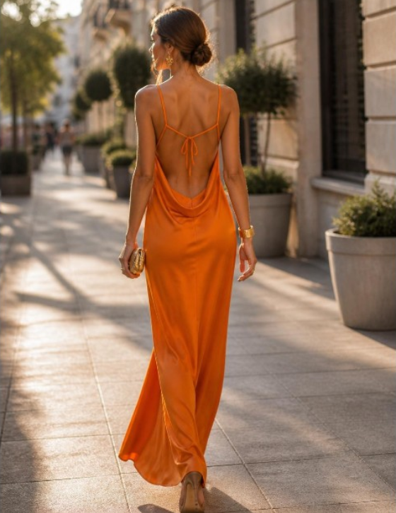 THALIADRESS/15107N230 Σατέν Εξώπλατο Φόρεμα