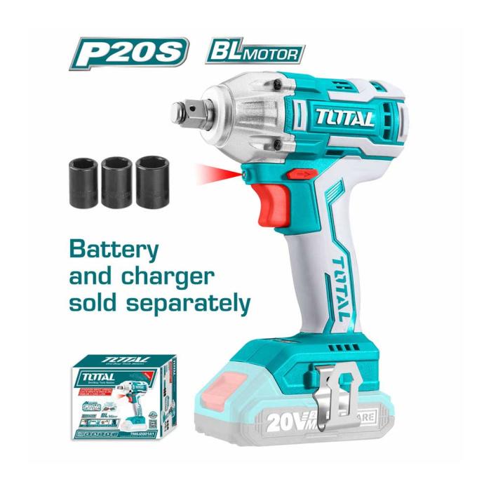TOTAL Μπουλονόκλειδο Μπαταρίας 20V 300Nm Χωρίς Μπαταρία και Φορτιστή TIWLI20010