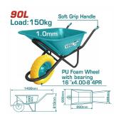 TOTAL Καρότσι Εργολαβικό 90Lt 150kg με Ρόδα Συμπαγή Πολυουρεθάνης THTWB64018GPU