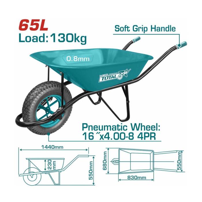 TOTAL Καρότσι Εργολαβικό 65Lt 130kg THTWB84008