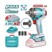TOTAL Σετ Μπουλονόκλειδο Μπαταρίας 20V 400Nm με 2 Μπαταρίες 2Ah TIWLI2040E